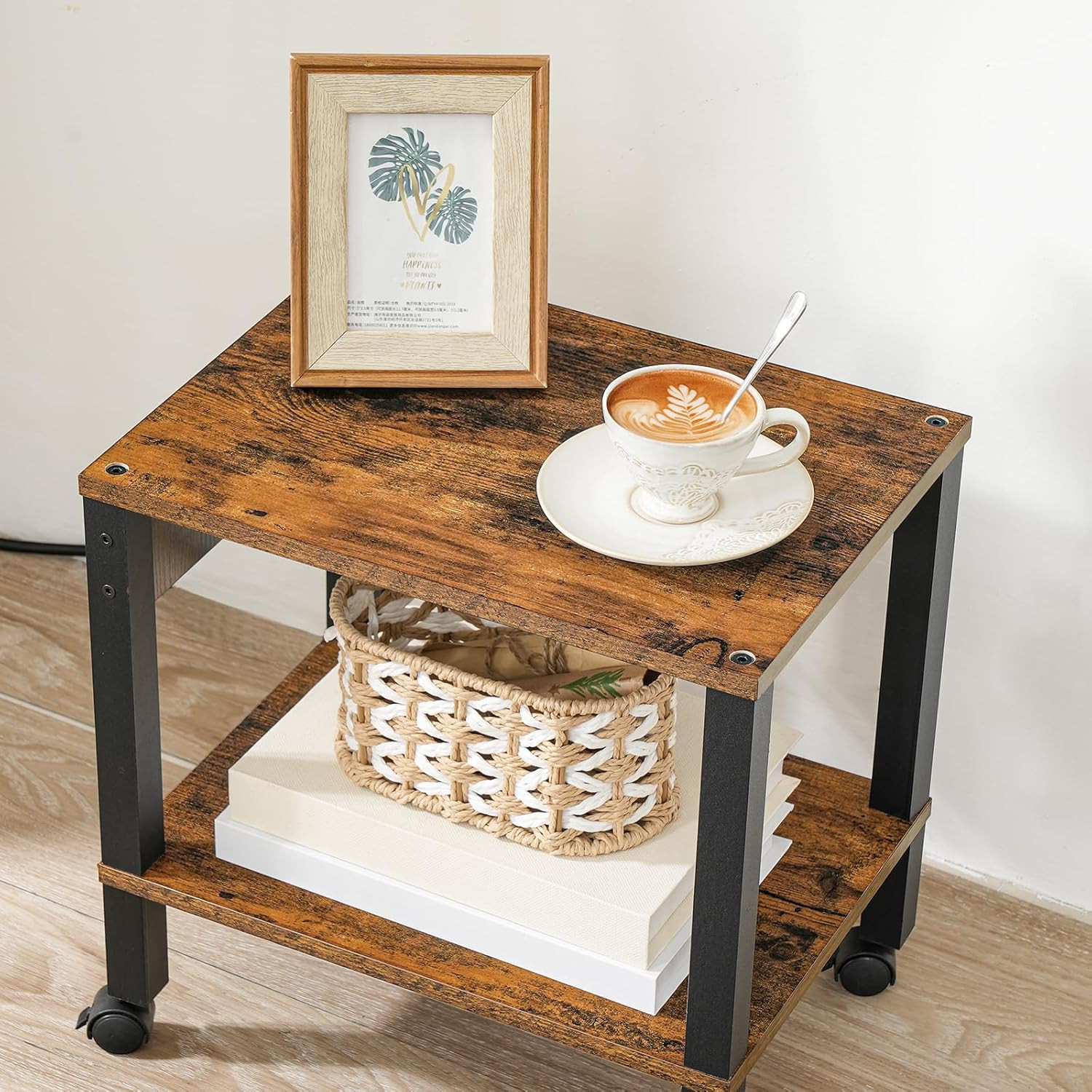 2-Tier Printer Stand with Charging Station, Under Desk Printer Table, Printer Ca
