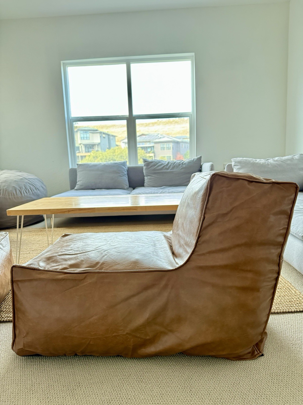 Lounge Chair & Ottoman Set – Vegan Leather – Memory Foam – Cognac Brown – New