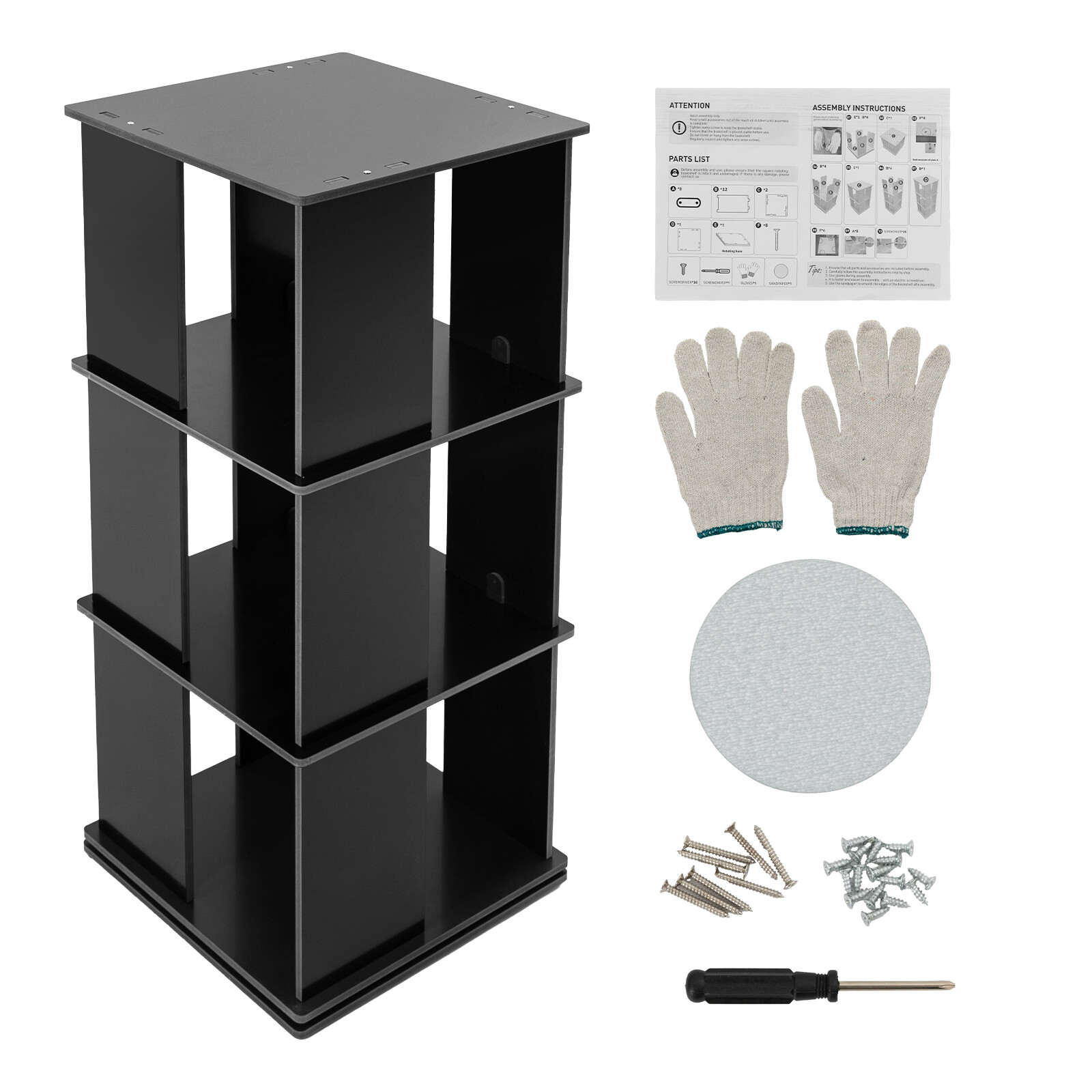 3 layers 360° Rotating Bookshelf Display FreeStanding Wood Bookcase Storage Rack