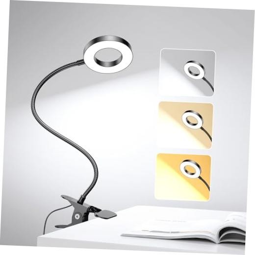 LED Desk Lamp Clip on Light with 3 Color Modes 10 Ring Clip-on Desk Lamp