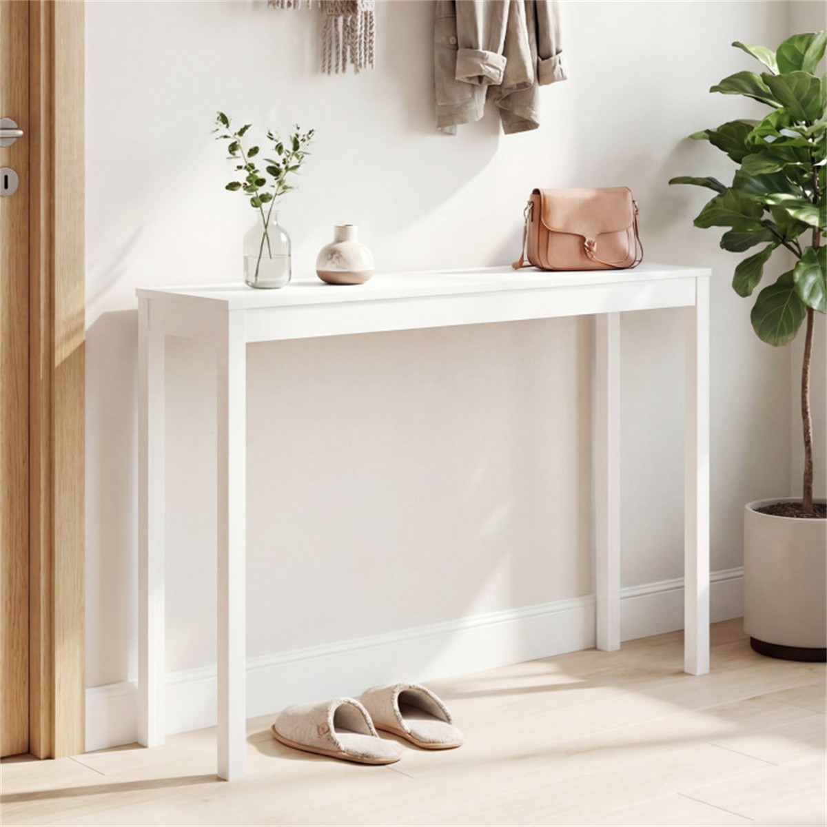 48″ Solid Wood Leg Console Table Narrow Farmhouse Entryway Table White
