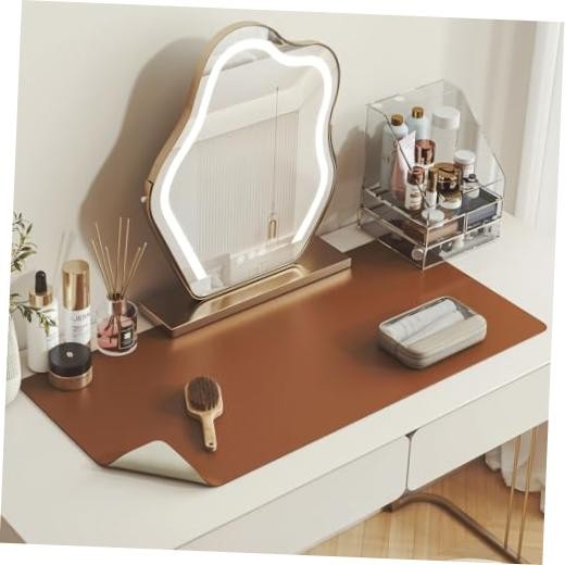 Makeup Mat for Vanity, 23.6″x11.8″, 11.8″ x 23.6″ Art Deco (White and Brown)