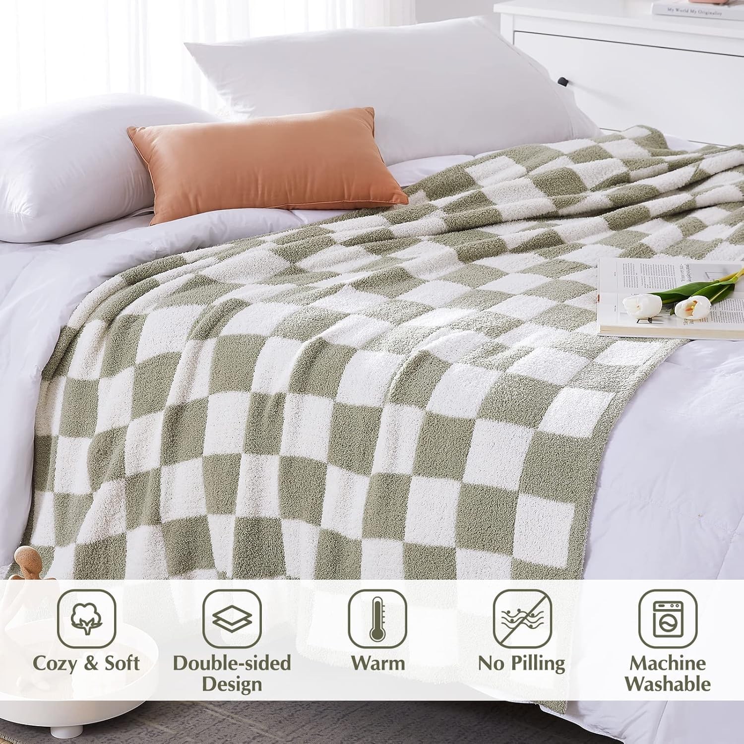 Checkered Throw Blanket Soft Cozy Fluffy Hand Made Throw Couch Blankets 50×70