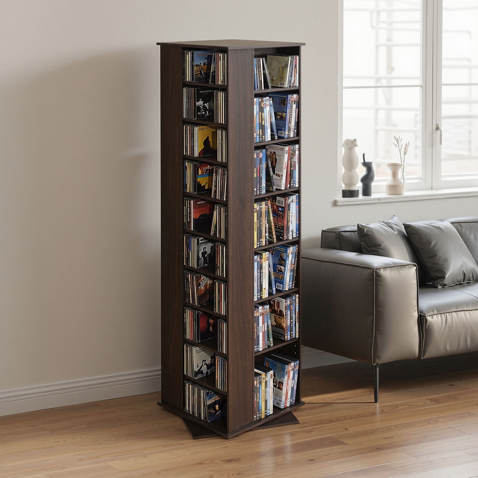 VEVOR Media Storage Cabinet CD Rack Tower with 34 Compartments Brown