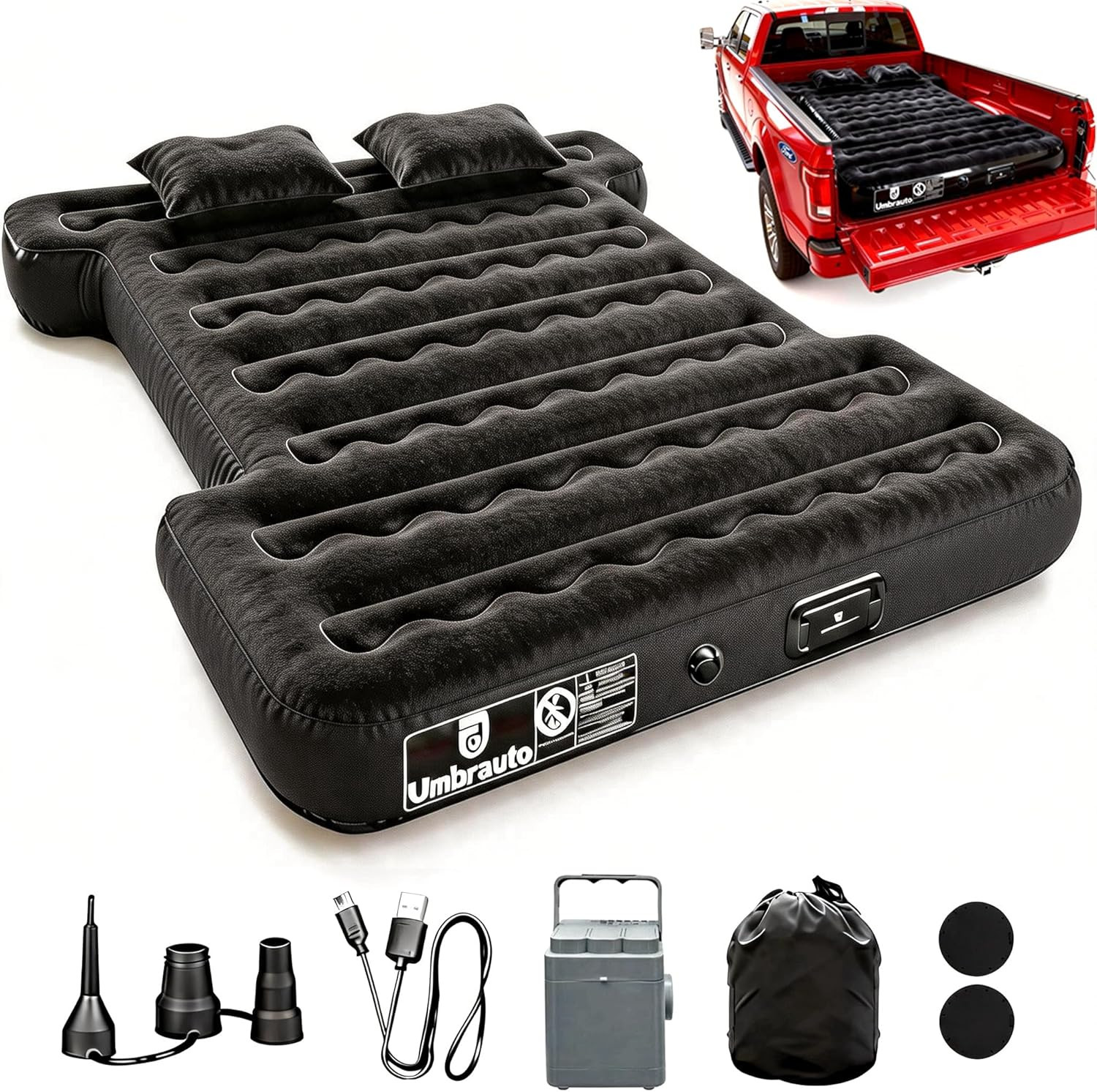 Built-In Pump Air Mattress for 5.5-5.8Ft Full Size Short Truck Bed, Inflatable C
