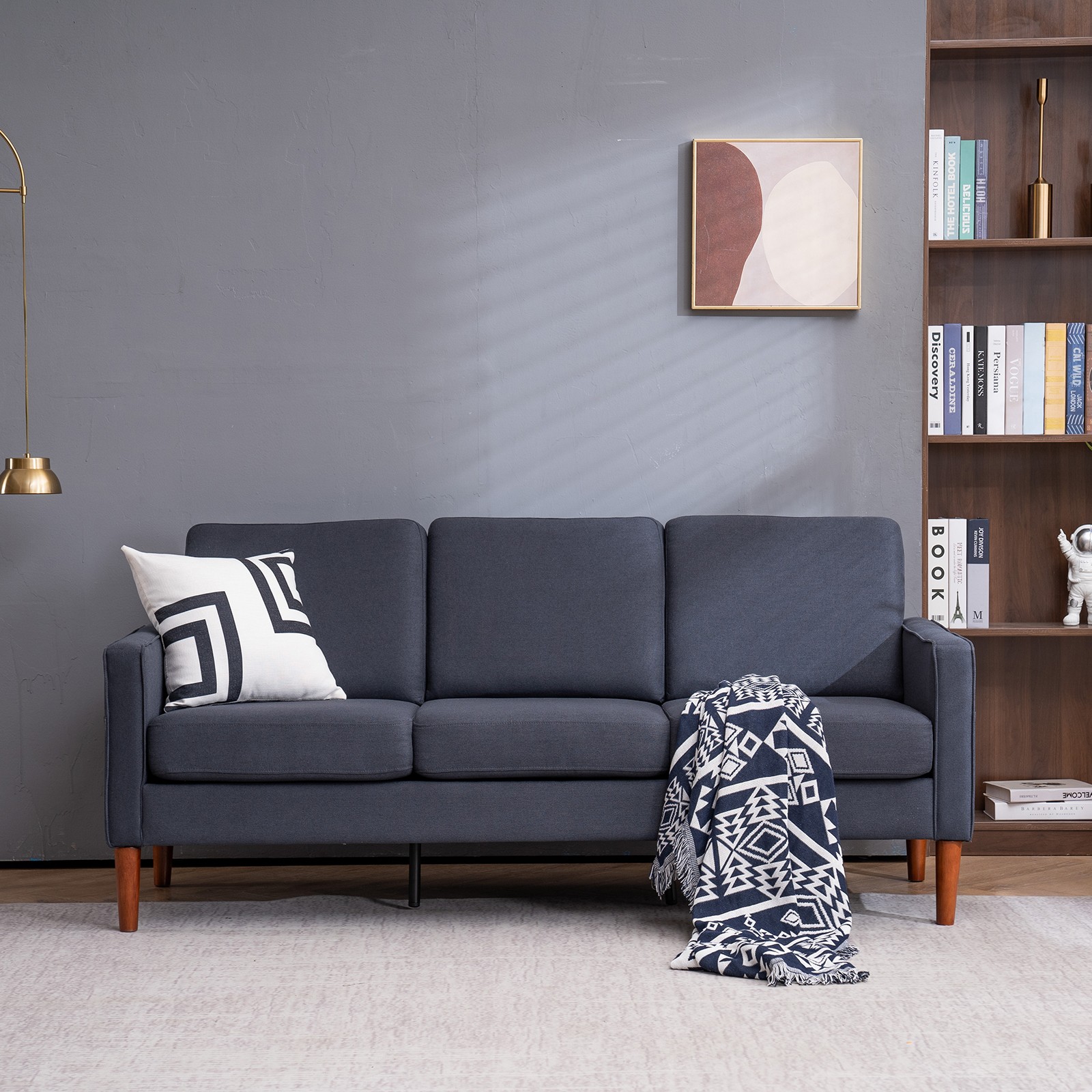 Linen Solid Wood Legs 3 Seats Without Chaise Concubine Modular Sofa Dark Grey