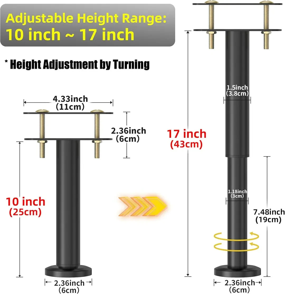 4 Pcs Adjustable Bed Center Support Legs 10-17 inch for Bed Frame/Bed Center …