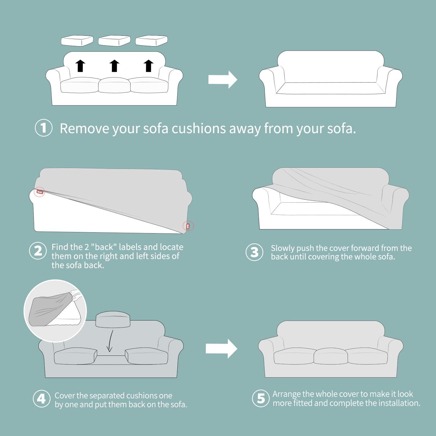 Durable High-Stretch Couch Covers with Removable Cushion Covers – Beige, 71-91″