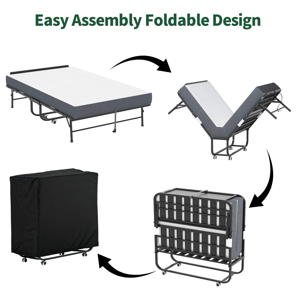 75″ x 46″ Folding Bed with 5″ Memory Mattress Rollaway Guest Bed with Headboard
