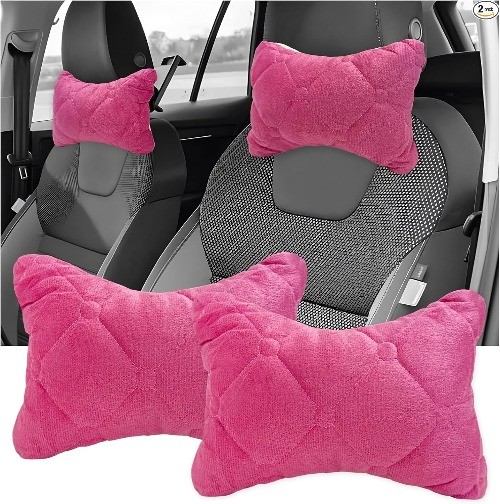 2PCS Soft Comfortable Car Headrest Neck Pillow, Breathable Vehicle Color: Pink