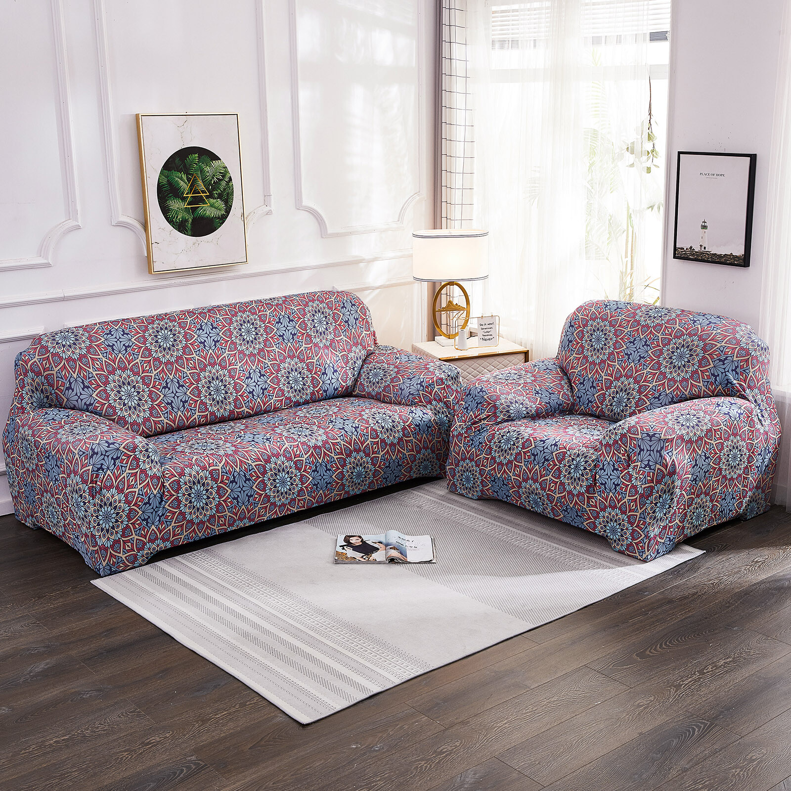 Retro Printed Stretch Sofa Covers Spandex Couch Slipcover 1 2 3 4 Seat Protector