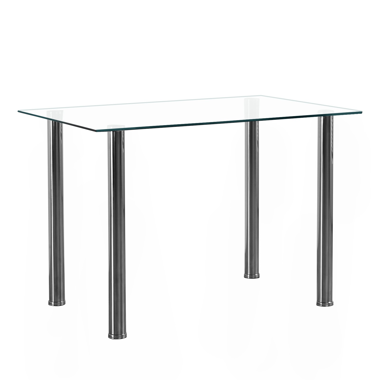 4-seat simple rectangular cylindrical leg table tempered glass stainless steel