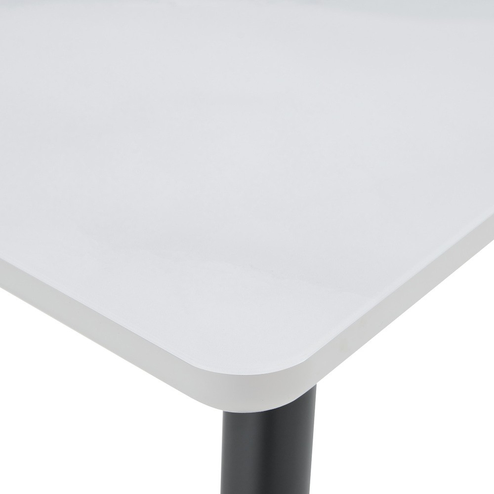 Minimalist Rectangular Dining Table Faux Marble Glass Top Metal Tapered Legs