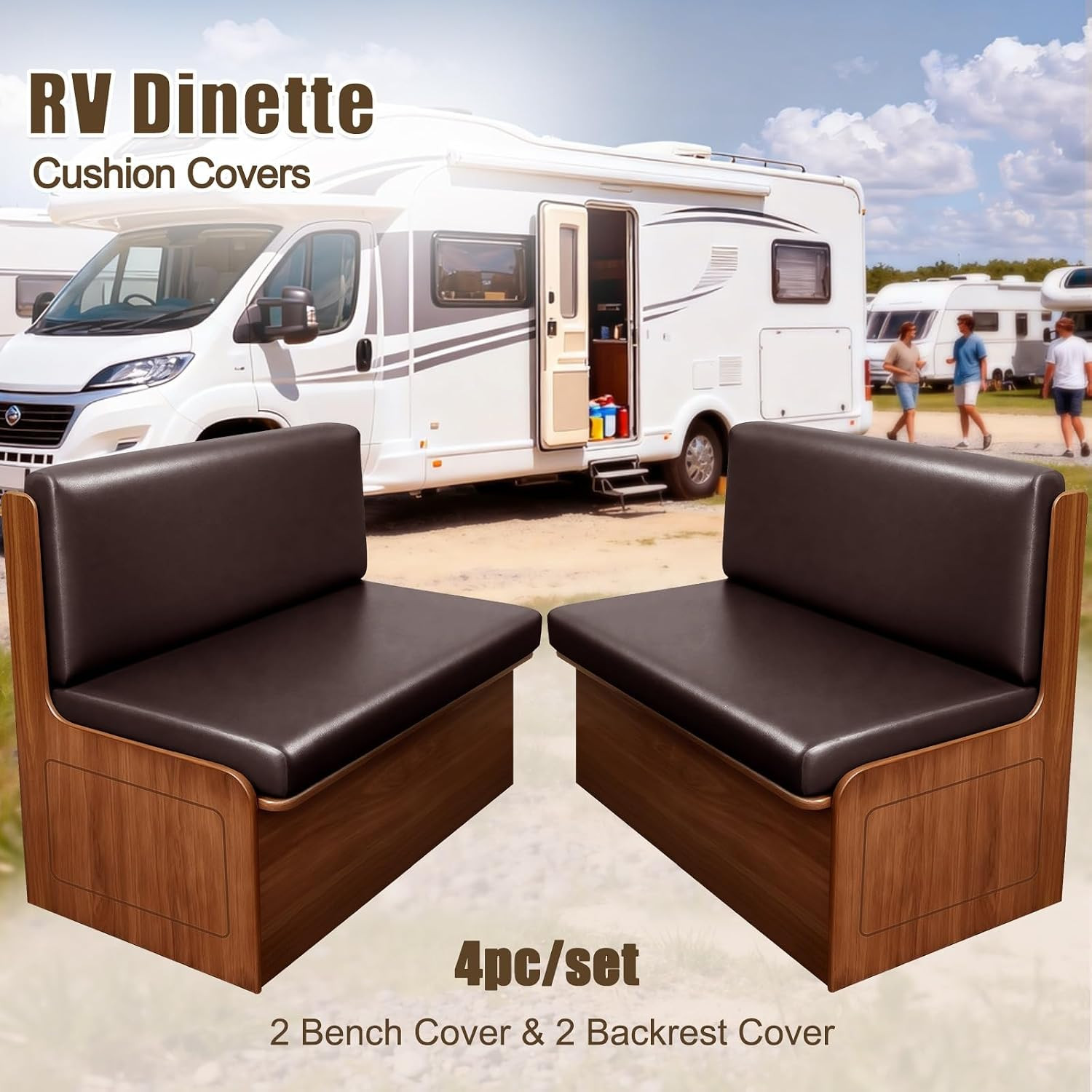 PU Leather RV Dinette Cushion Covers, Stretch Camper Cushion Slipcovers
