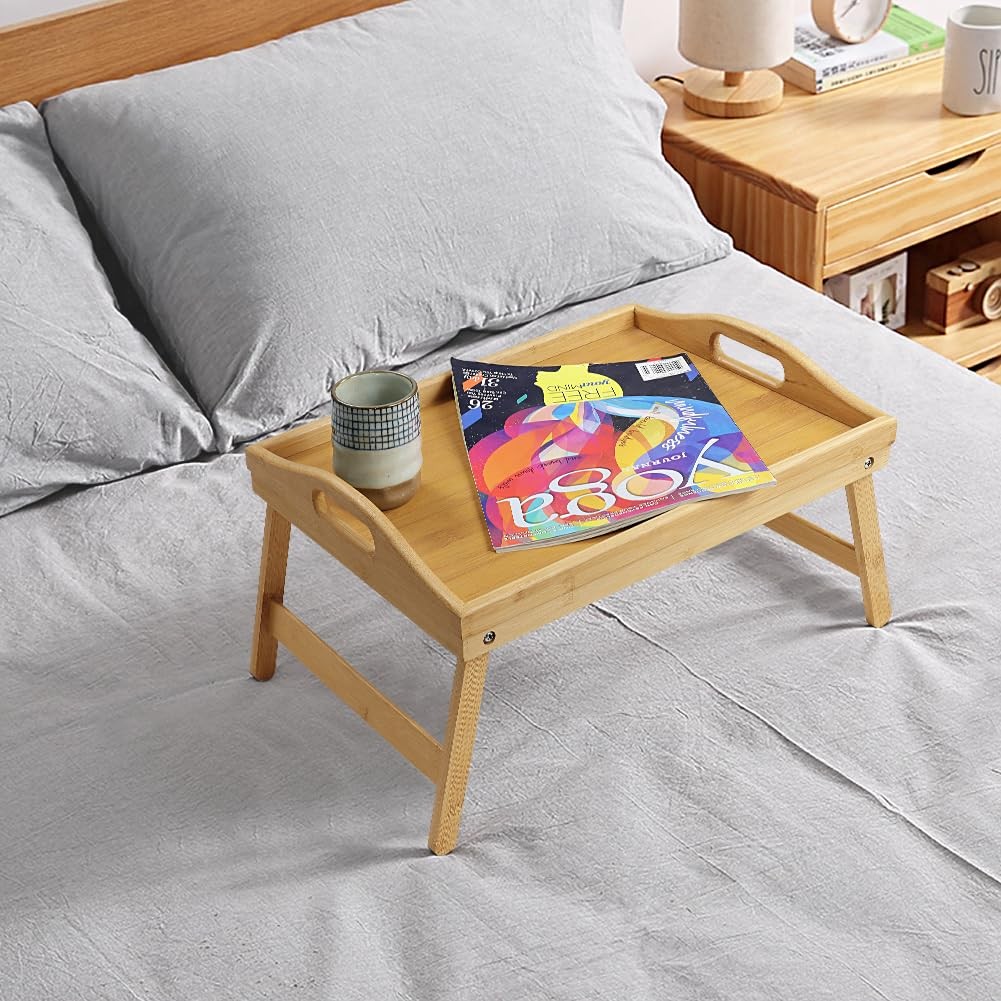 Bed Tray Table with Folding Legs Set of 2 Foldable Breakfast Tray Portable Se…