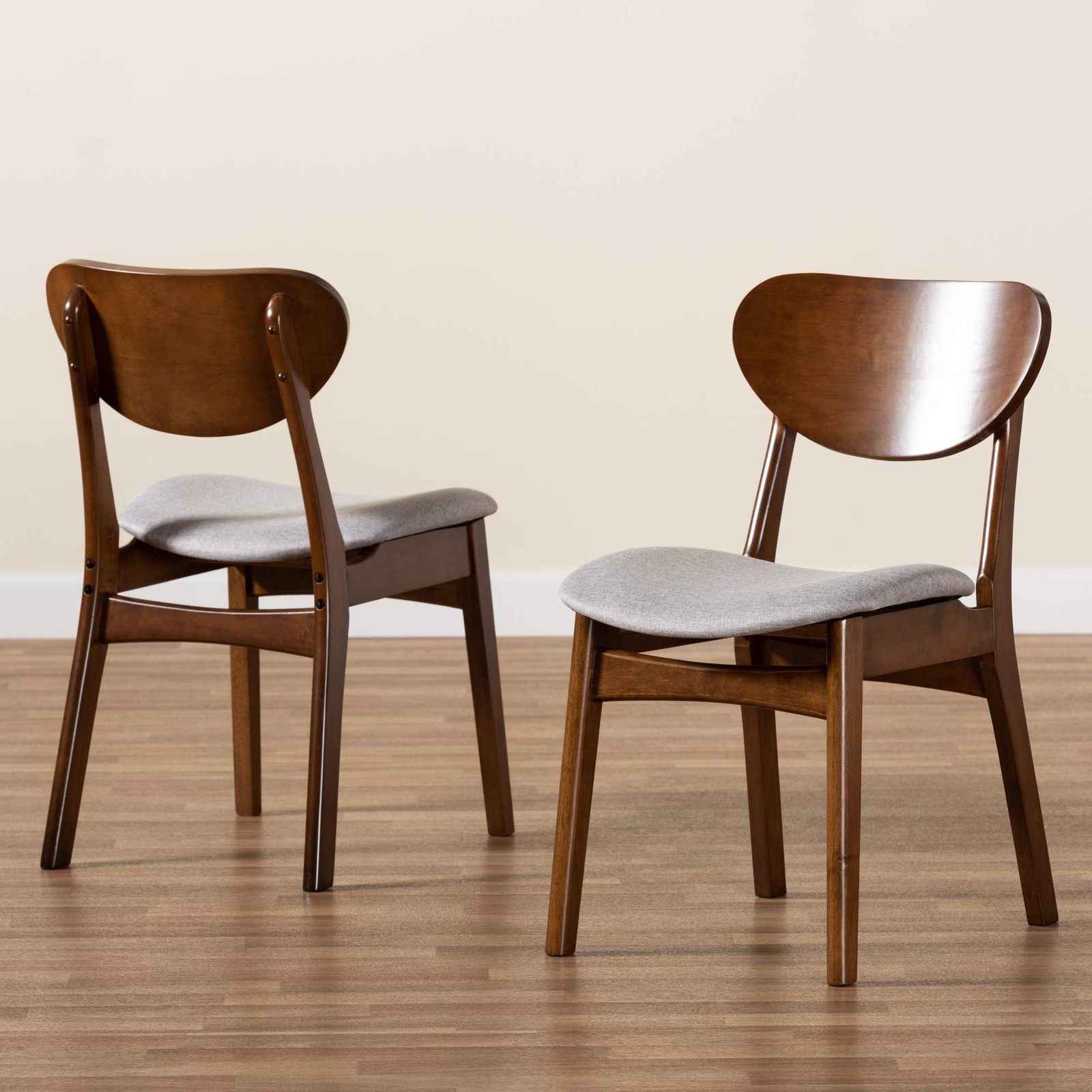 Katya Dining Chair Set Grey Fabric Upholstered and Walnut Brown Finished Wood…