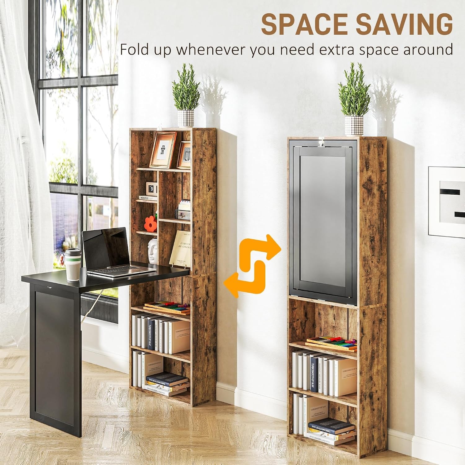 Foldable Convertible Writing Table Wall Mounted Space-Saving Computer Desk with