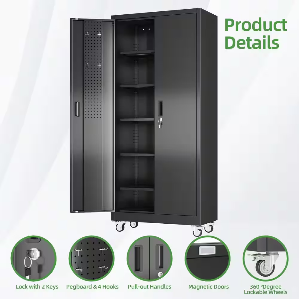 32 In.W X 71 In.H X 16 In.D Steel Rolling Freestanding Cabinet with 5-Adjustable