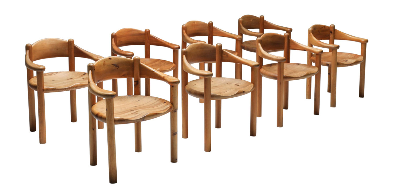 8 Rainer Daumiller Pine Carver Chairs, Denmark, 1970s Vintage, Gorgeous!