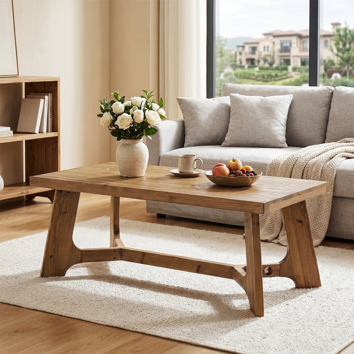 47.24Inch Solid Wood Rustic Coffee Table, Rectangle Accent Table for Living Room