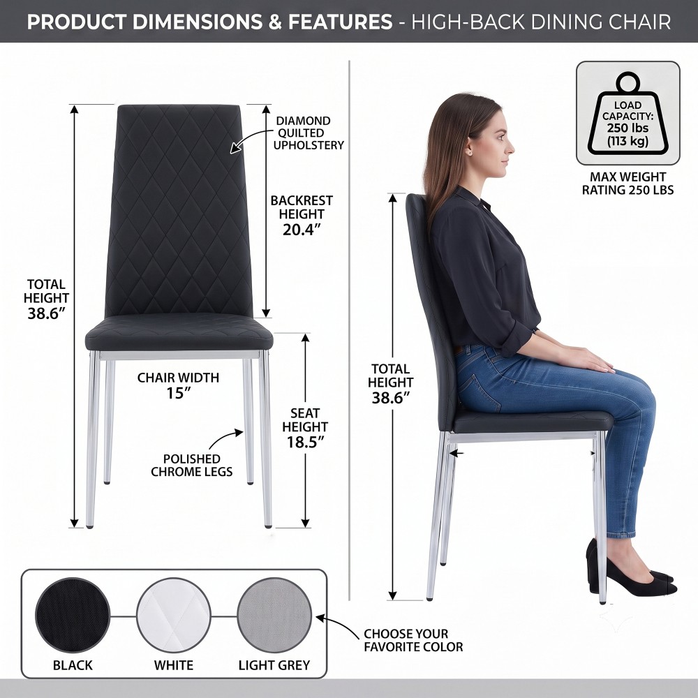 Set of 4/6/8 Modern Black PU Dining Chairs Diamond Tufted High Back Side Chair