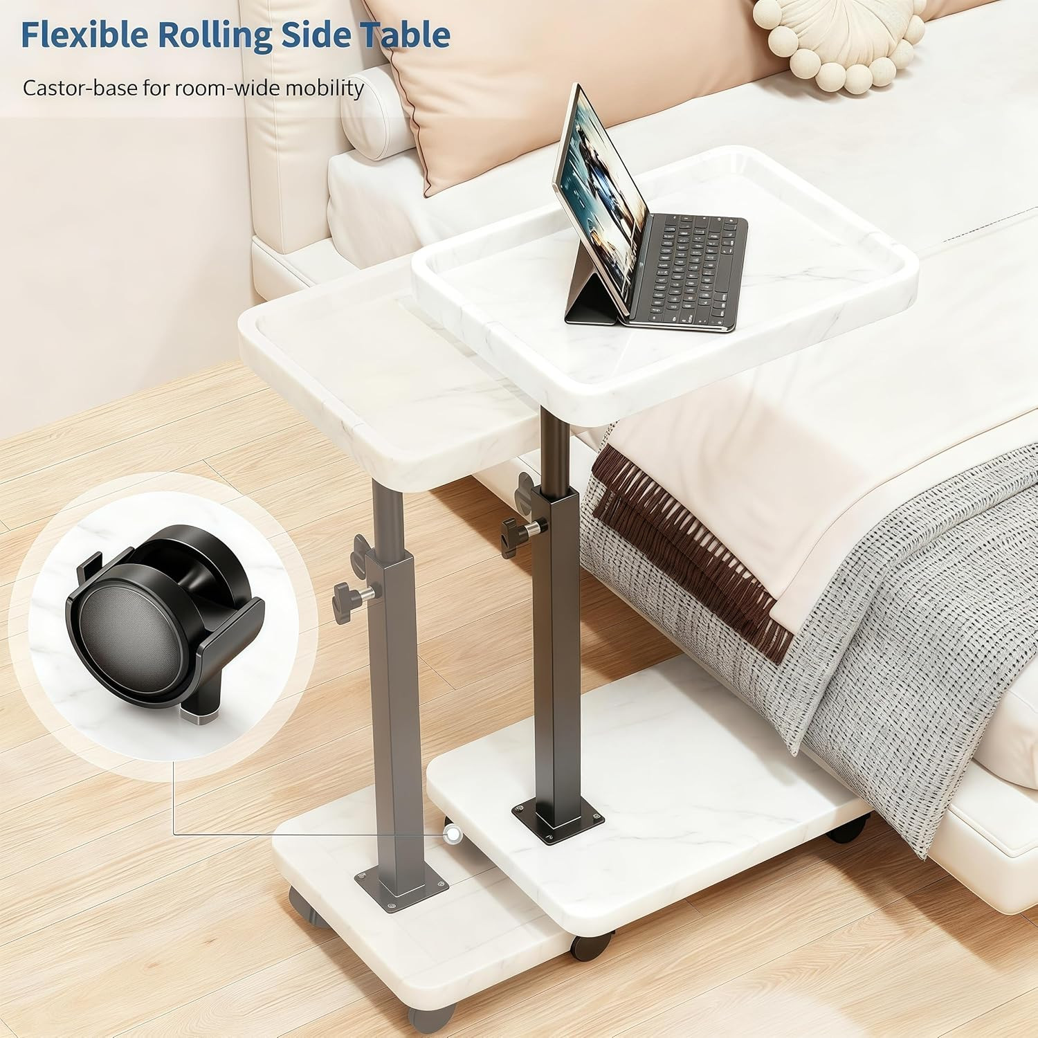 C Table End Table Adjustable Height, 360°Swivel TV Tray Table for Small Spaces,