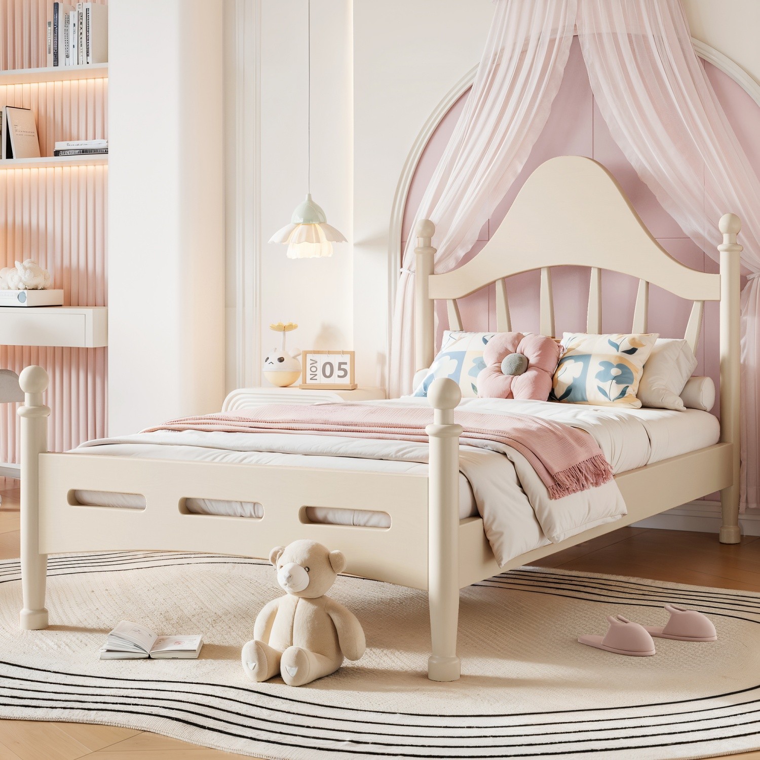 Twin/Full/Queen Size Bed Frame Wood Platform Bed Frame with Chic Headboard
