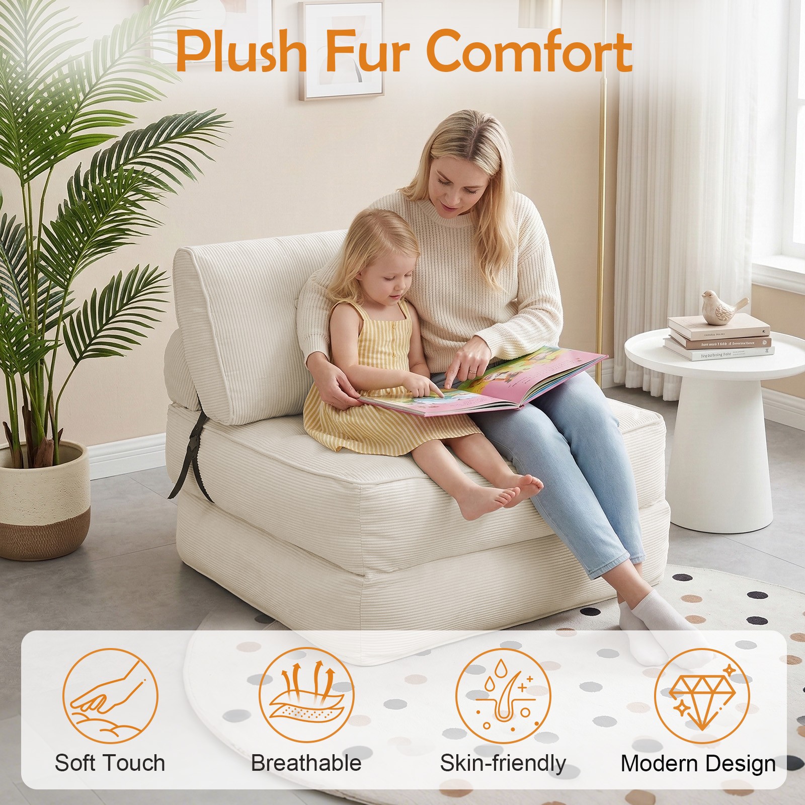 Folding Sofa Bed, Single Convertible Sleeper Chair Bed Couches w/ Dual-Pillow