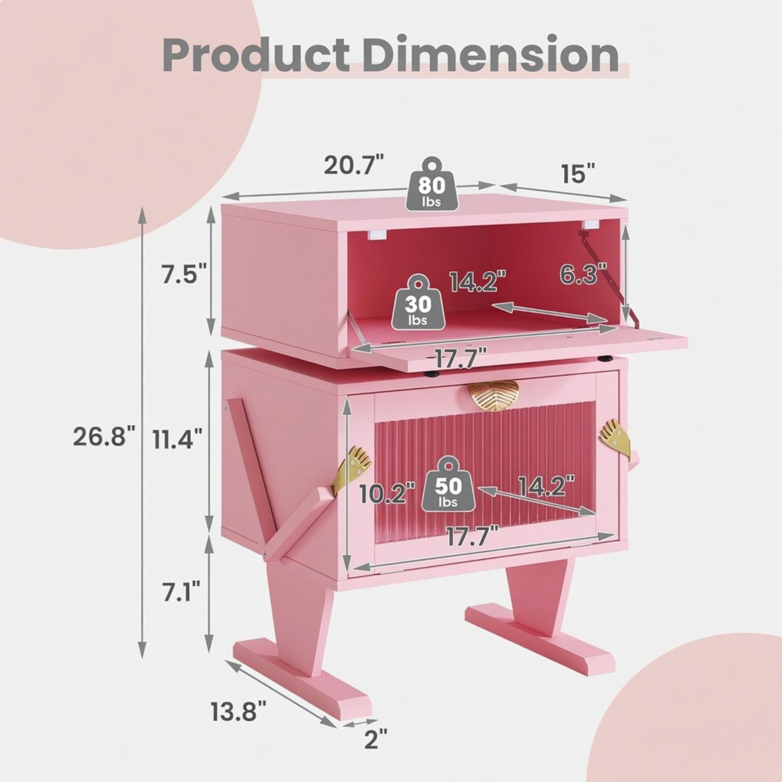 Pink Robot LED Nightstand with Rotating Drawer, 20.7″ Wide Modern End Table