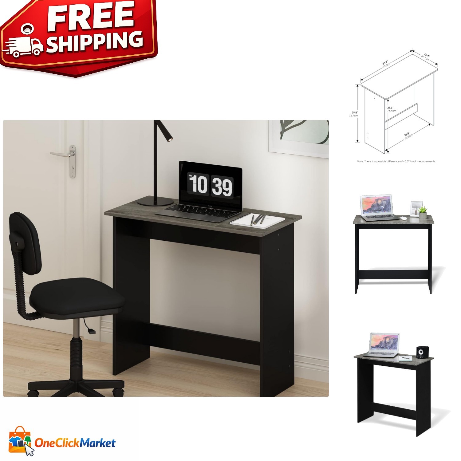 Easy Assembly 31-Inch Grey Oak Desk – Compact Workstation for Small Spaces
