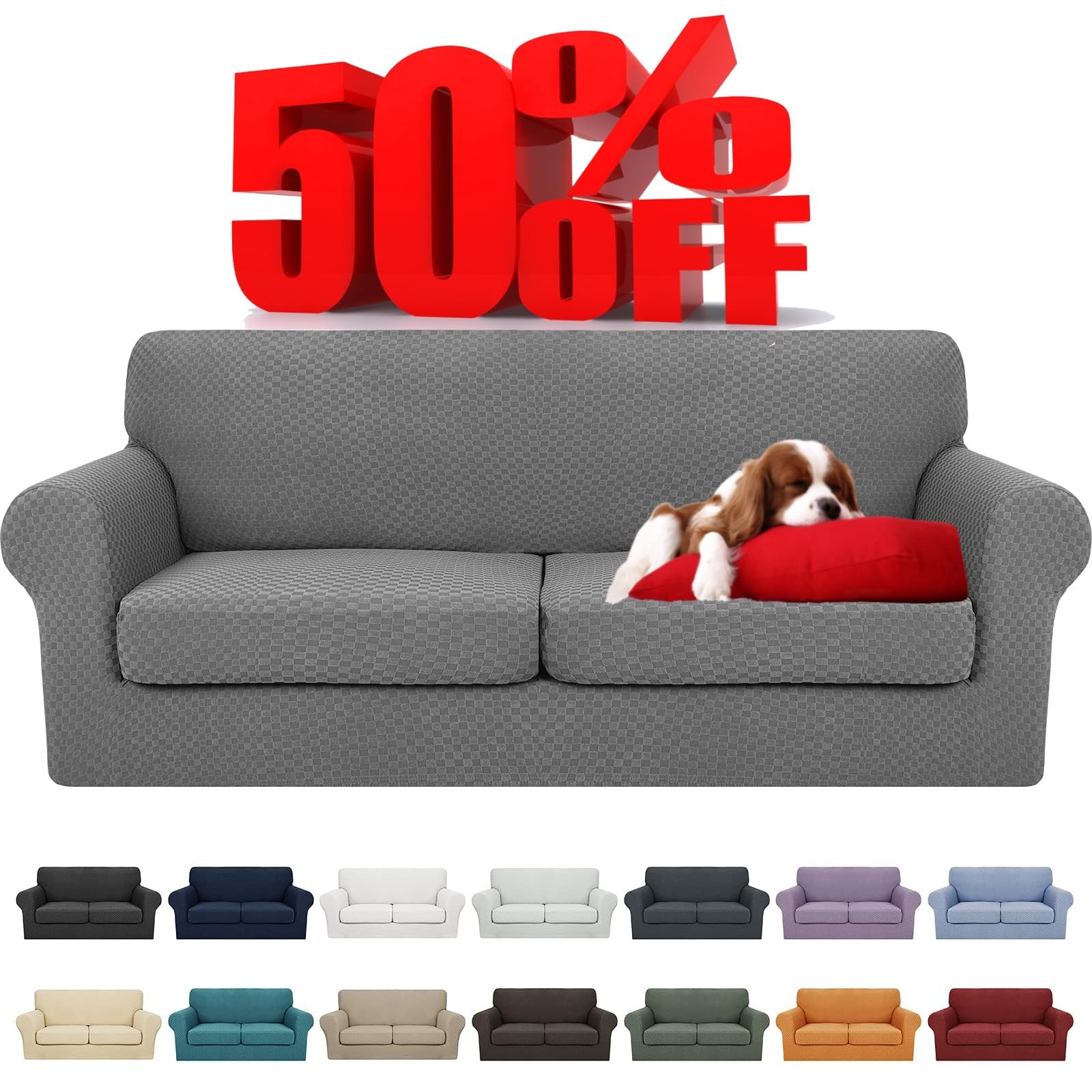 Yemyhom Latest Checkered 3 Pieces Couch Covers For 2 Cushion Couch High Stretch