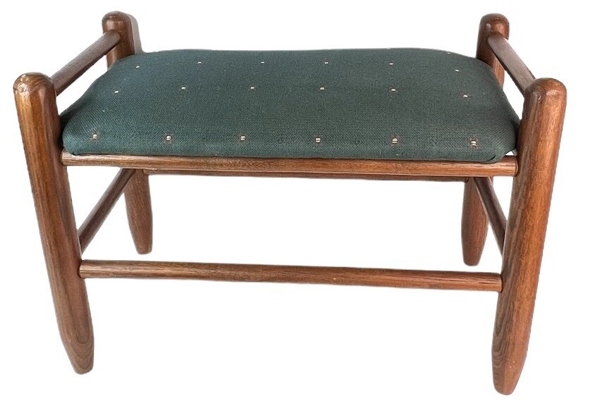 Vtg J H Craver & Son Upholstered Footstool Wood With Fabric Seat Preowned As Is