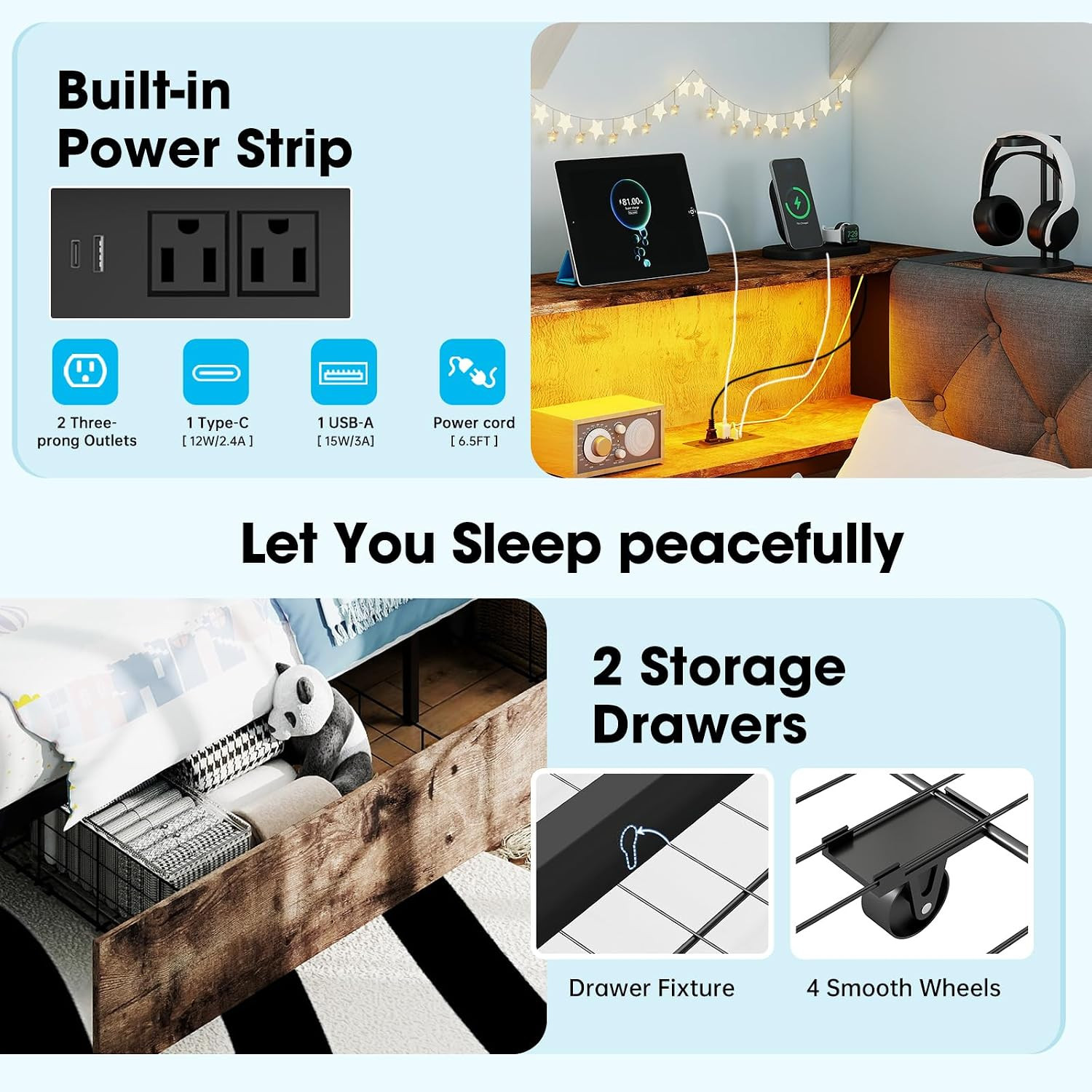 Twin Size Corner Bed Frame with Storage Bookcase and Upholstered Headboard | 2 S