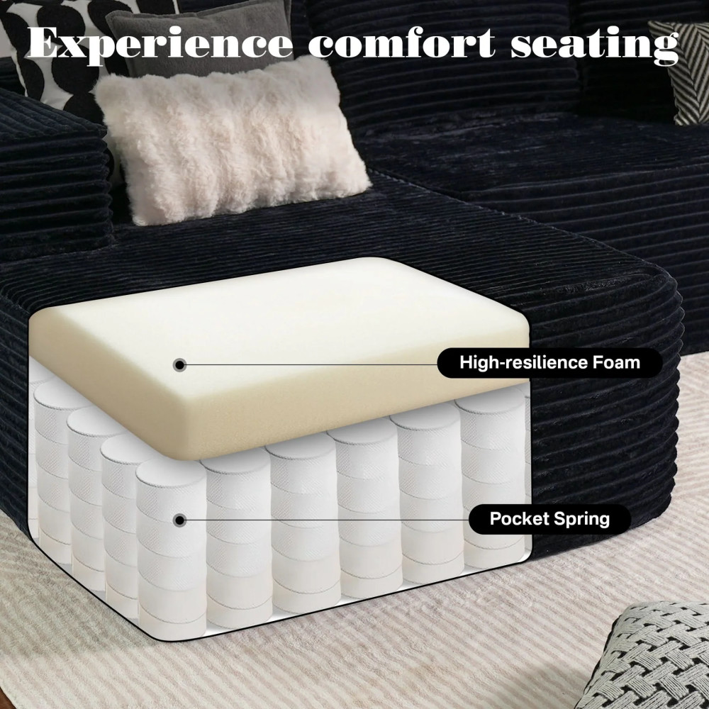 96″Frameless Boneless Soft Sofa,Cloud Sectional Couch With L-Shaped Chaise Gray