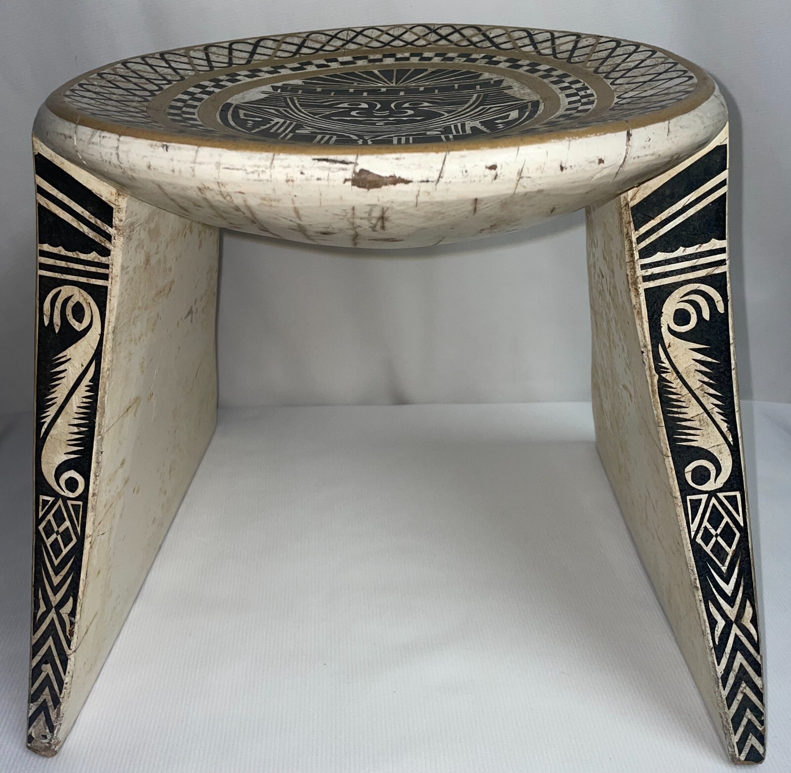 Aztec Style Hand Carved Stool 12 Inches High