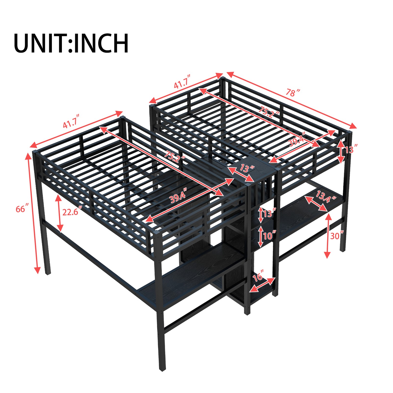 Twin Over Twin Metal Loft Bed w/ Desk Wardrobe & Outlet Space Saving Frame