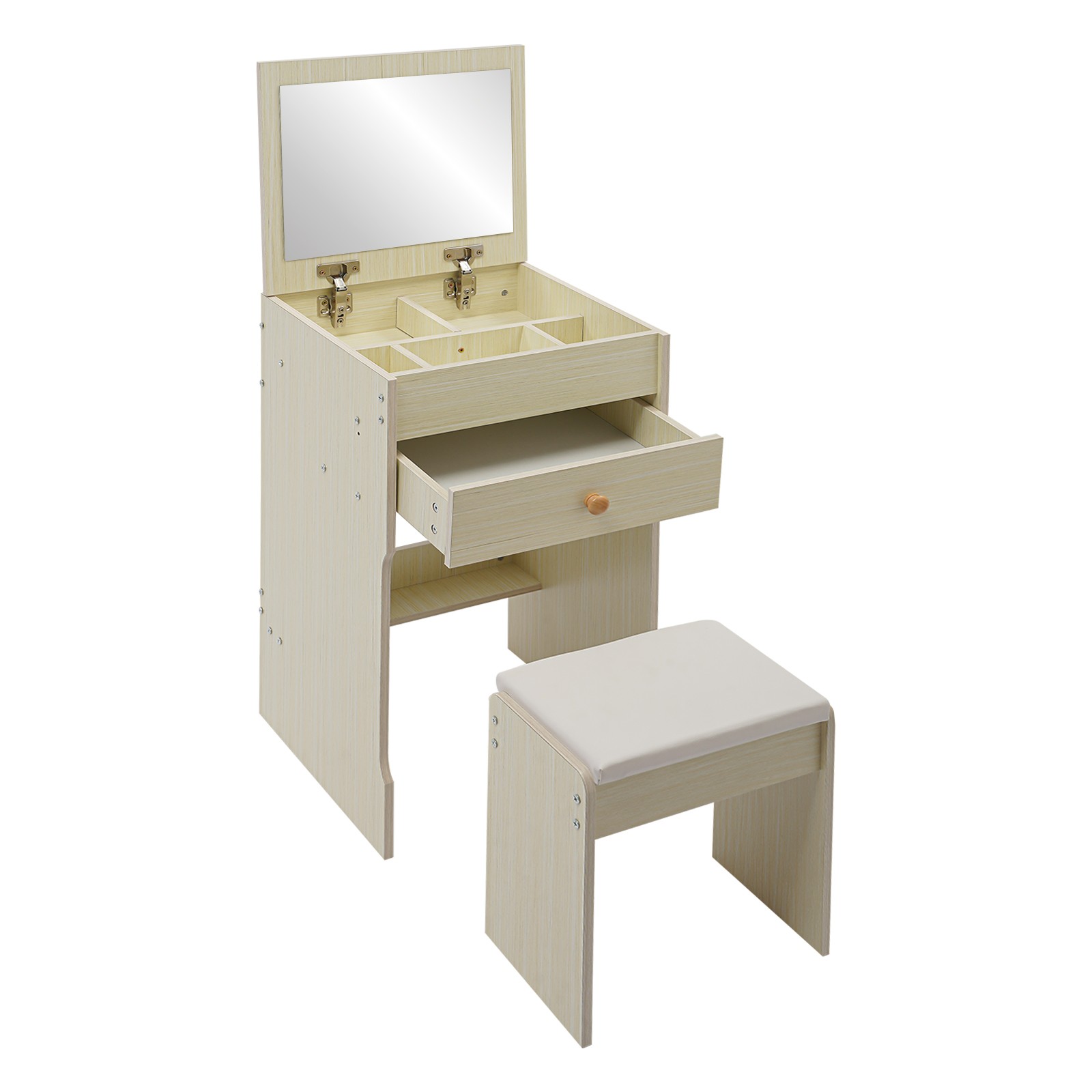 Vanity Table with Mirror Compact Makeup Vanity with Storage Compartments&Stool