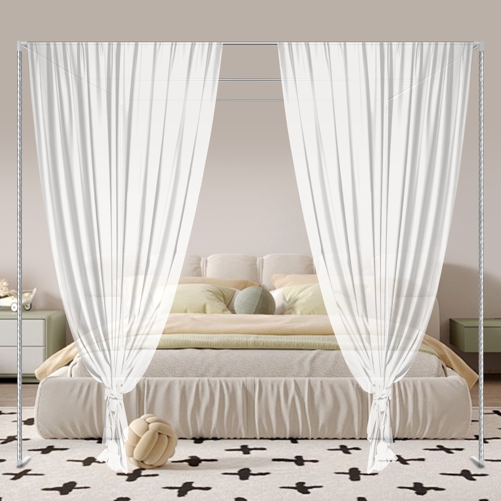 Modern Canopy Bed Frame 2*2*2m Rectangular Mosquito Net Bracket Floorstanding