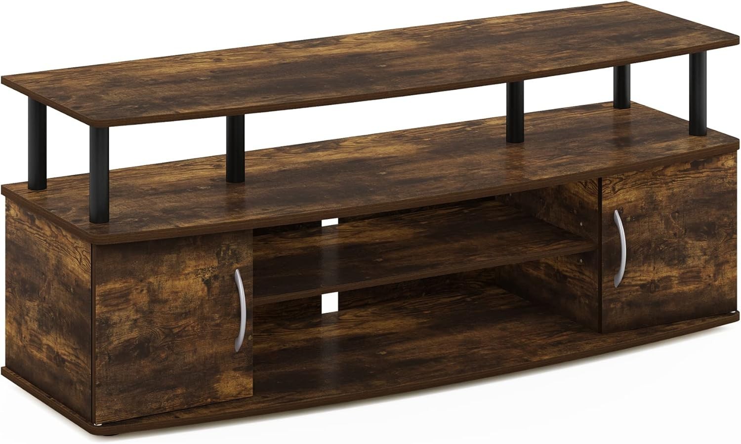 Sturdy Entertainment Center for 55 Inch TV with Side Cabinets Amber Pine Black