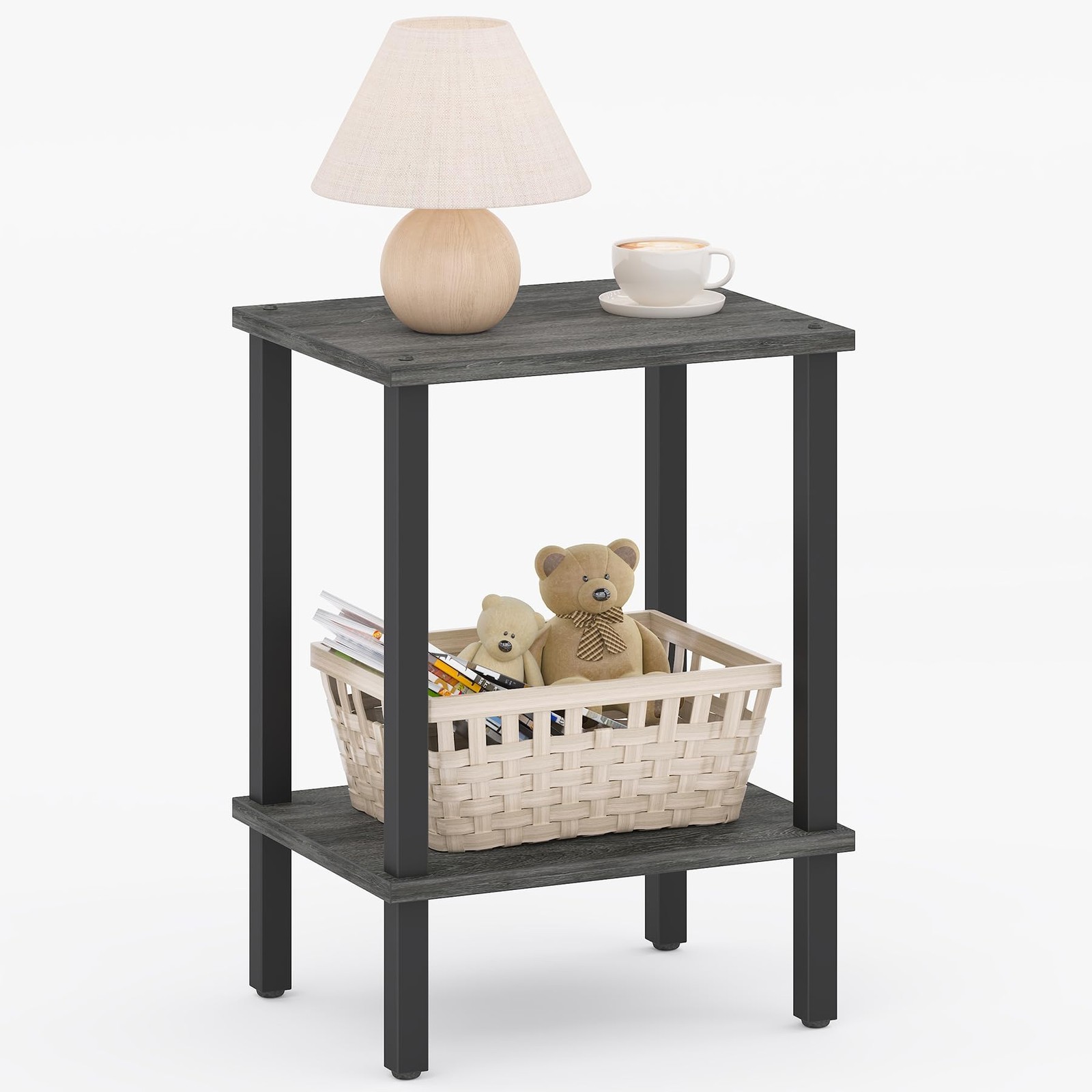 Charcoal Grey 2Tier End Table Side Table Nightstand Small Space Sofa Unit