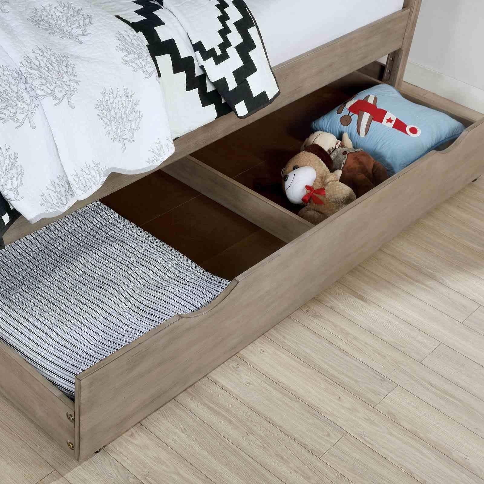 Wood Grain Texture Gray Trundle Bed Modern Bedroom Furniture Space Saving Design