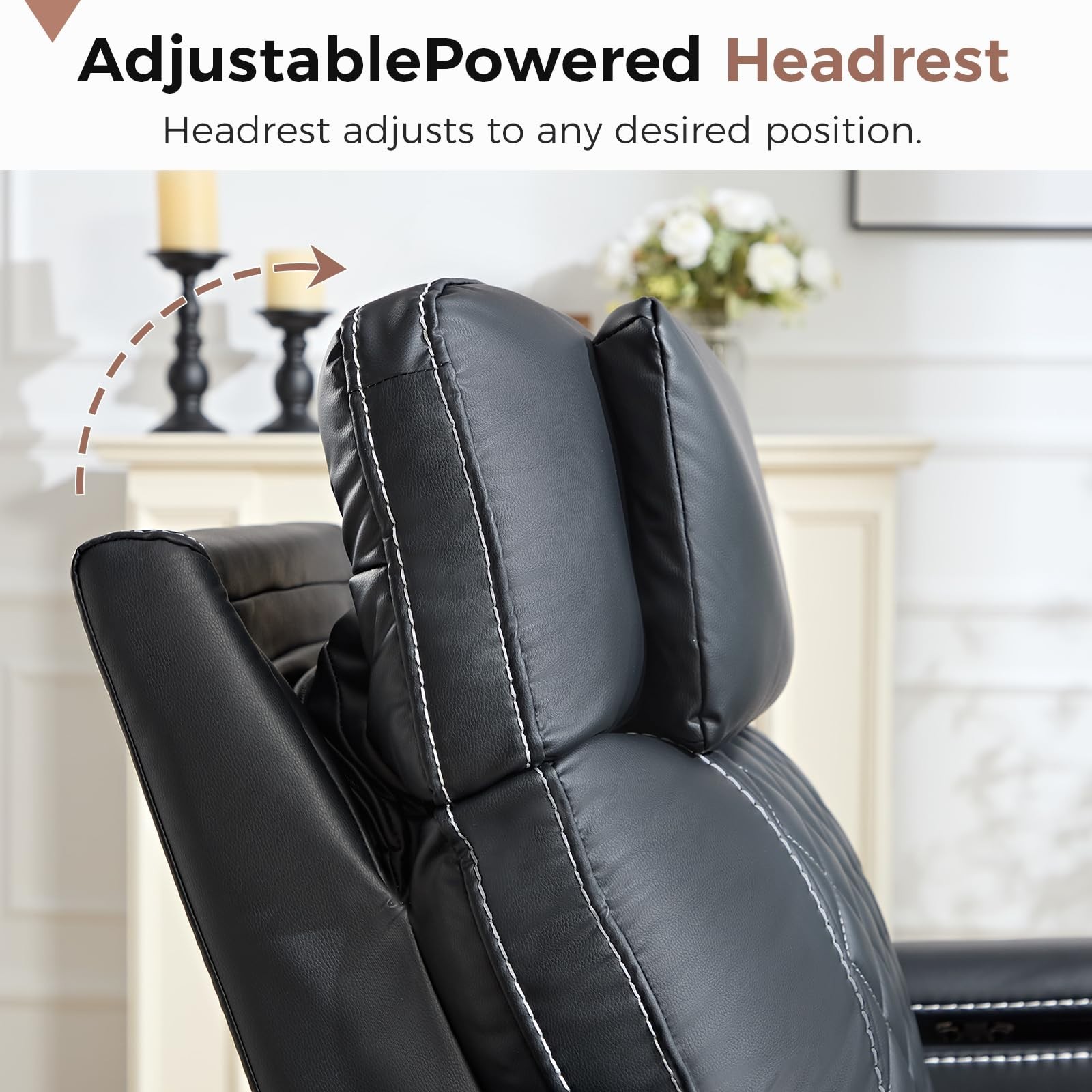 EBELLO Faux Leather Power Recliner Chair with Adjustable Headrest & LED Lights