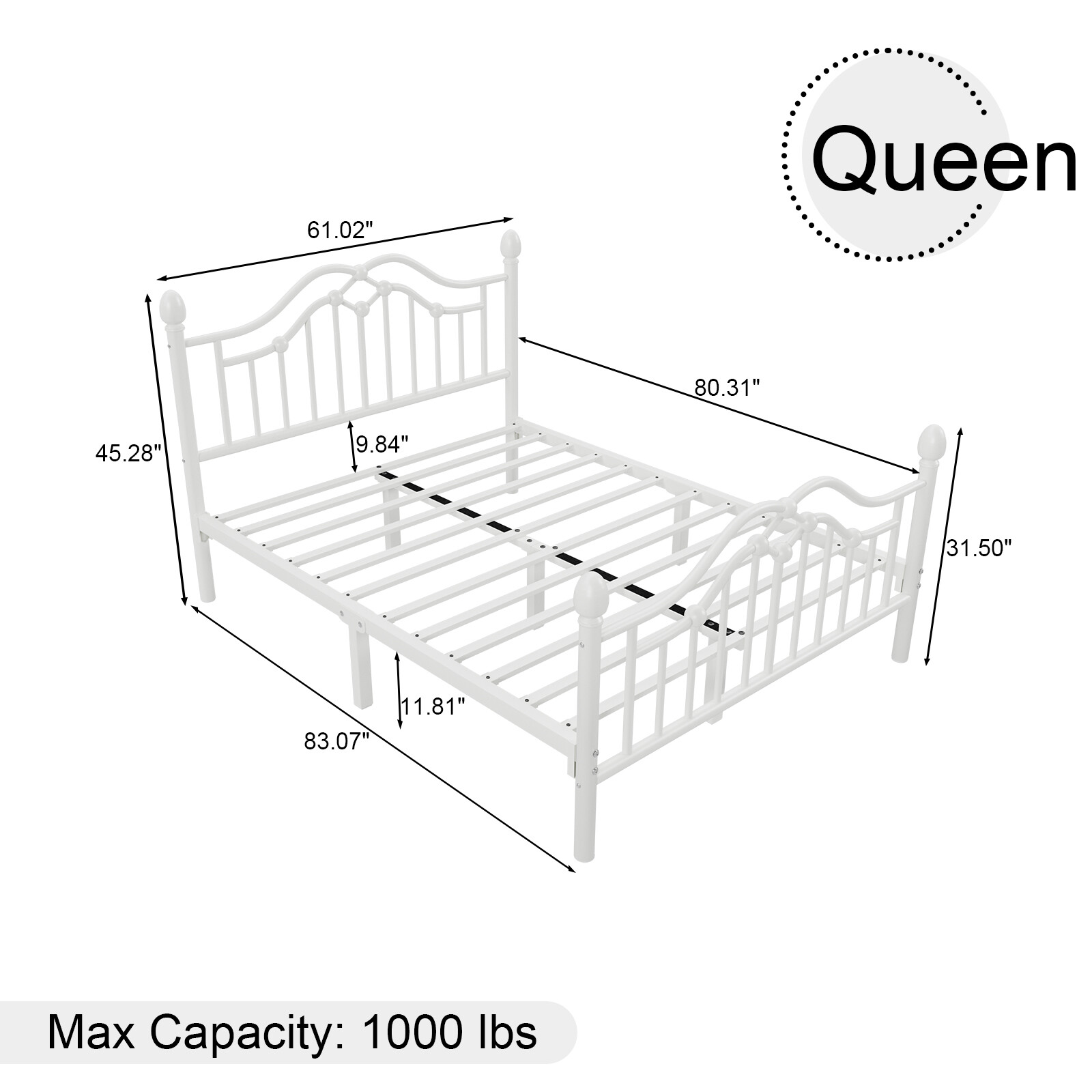 Metal Twin/Full/Queen Size Bed Frame with Headboard and Footboard,Black/White