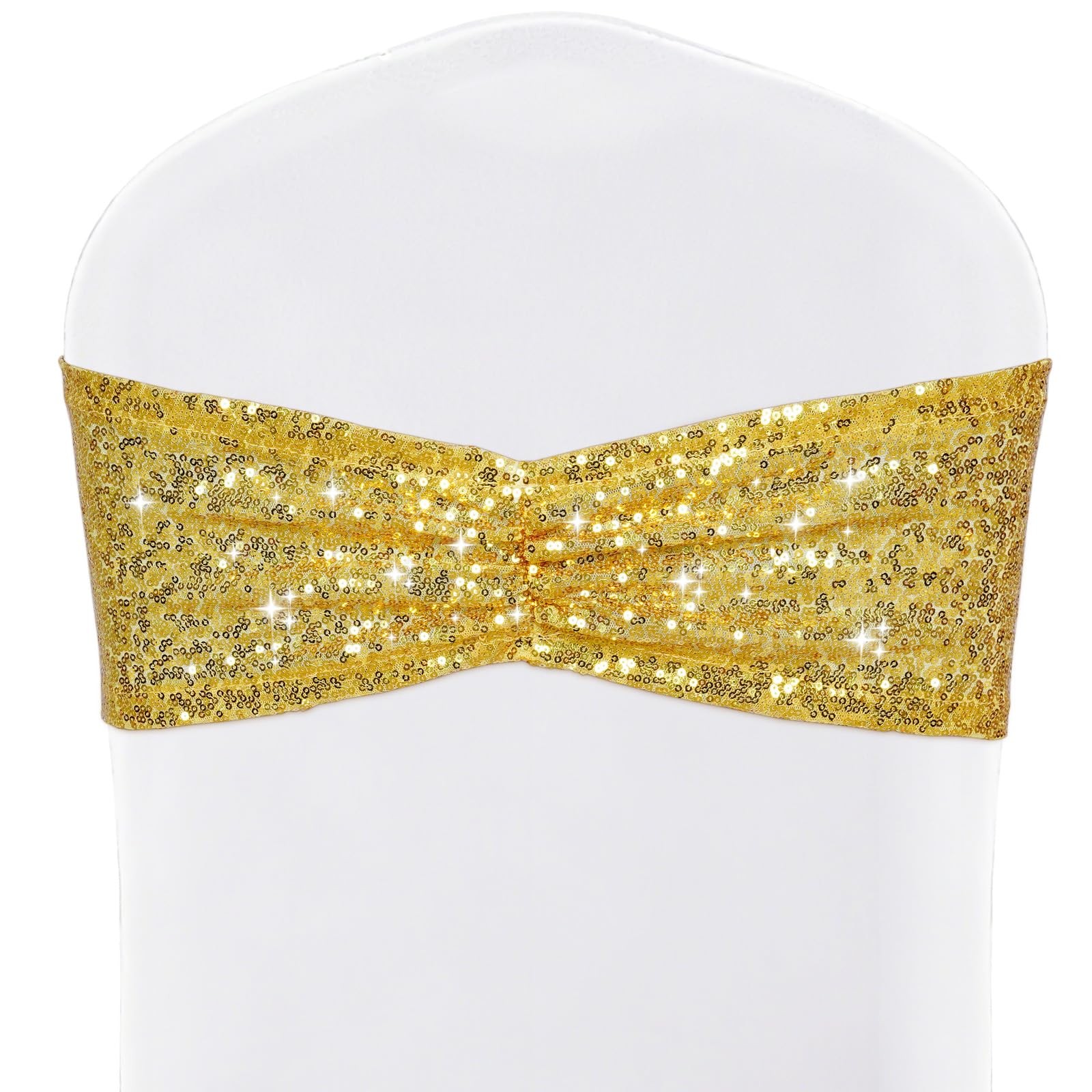 Pack Of 10 Sequin Chair Sashes Gold Glitter Decorative Bows Bands For Wedding Ba
