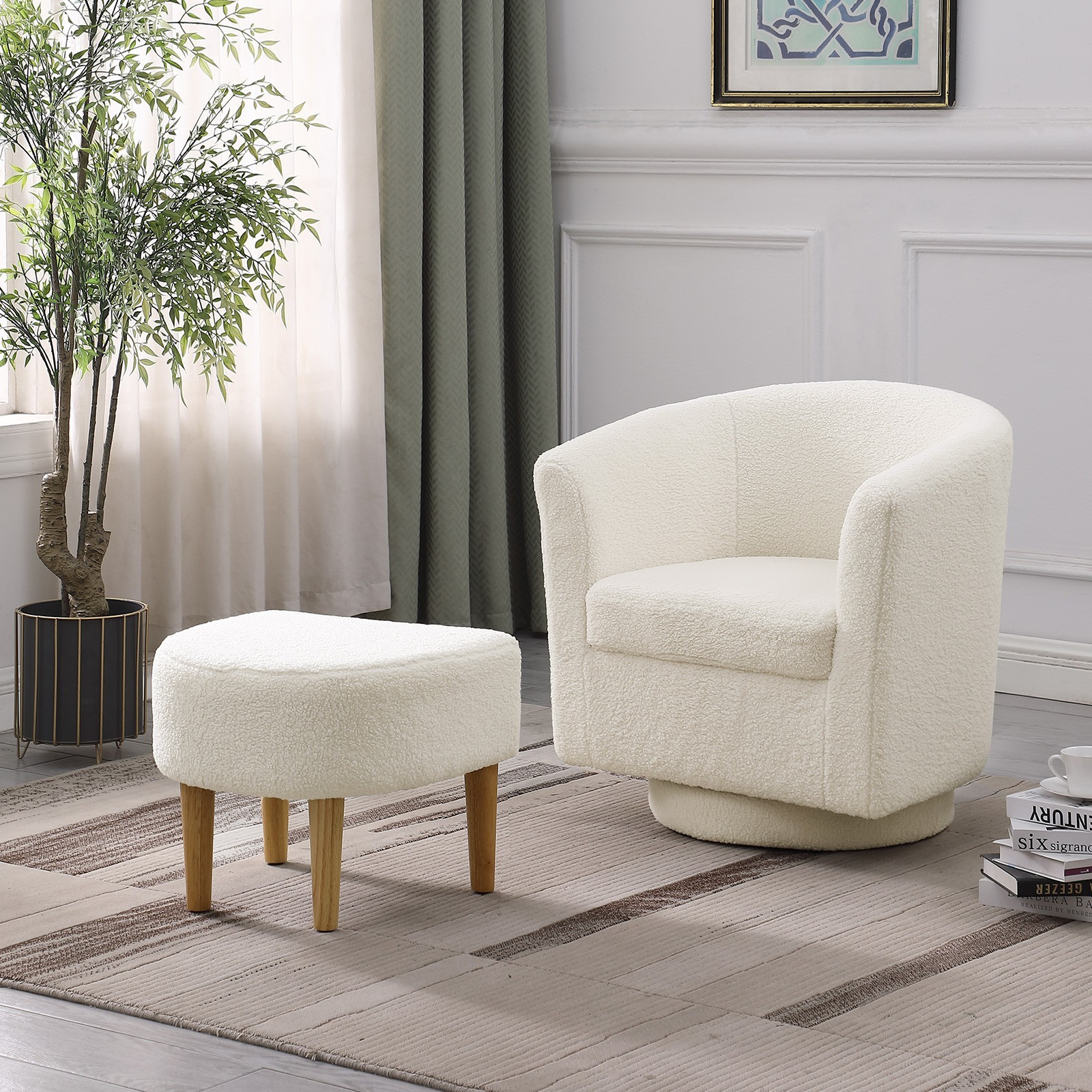 Swivel Accent Armchair Single Sofa w/Ottoman Modern Fabric Chair for Living Room