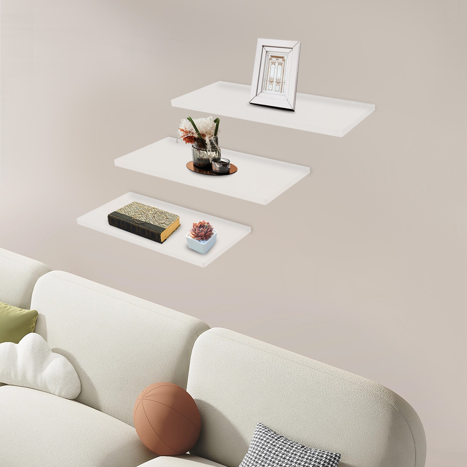 17.5″x9.5″ 3 PCS Wall Shelves Clear Acrylic Floating Shelves Wall Mounted Shelf