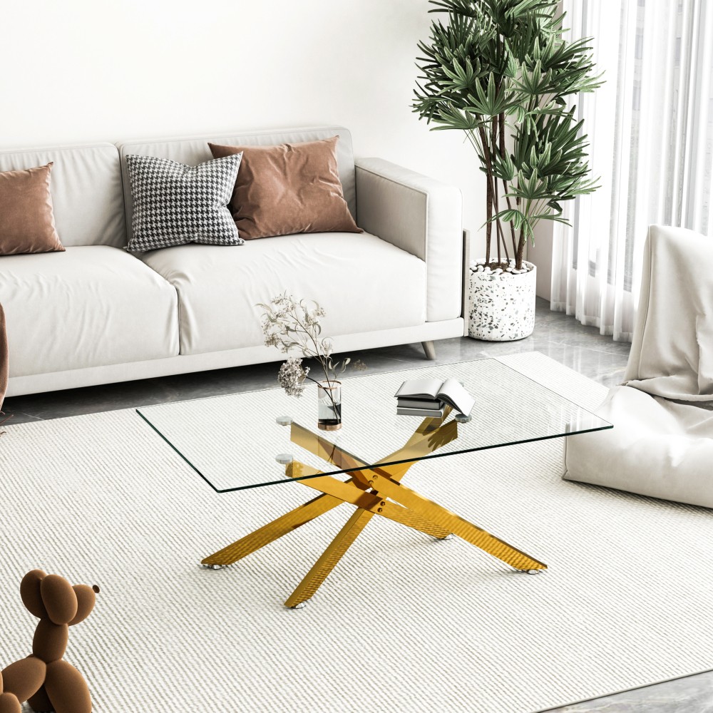 39.37″ Rectangular Clear Tempered Glass Coffee Table,Stylish Design