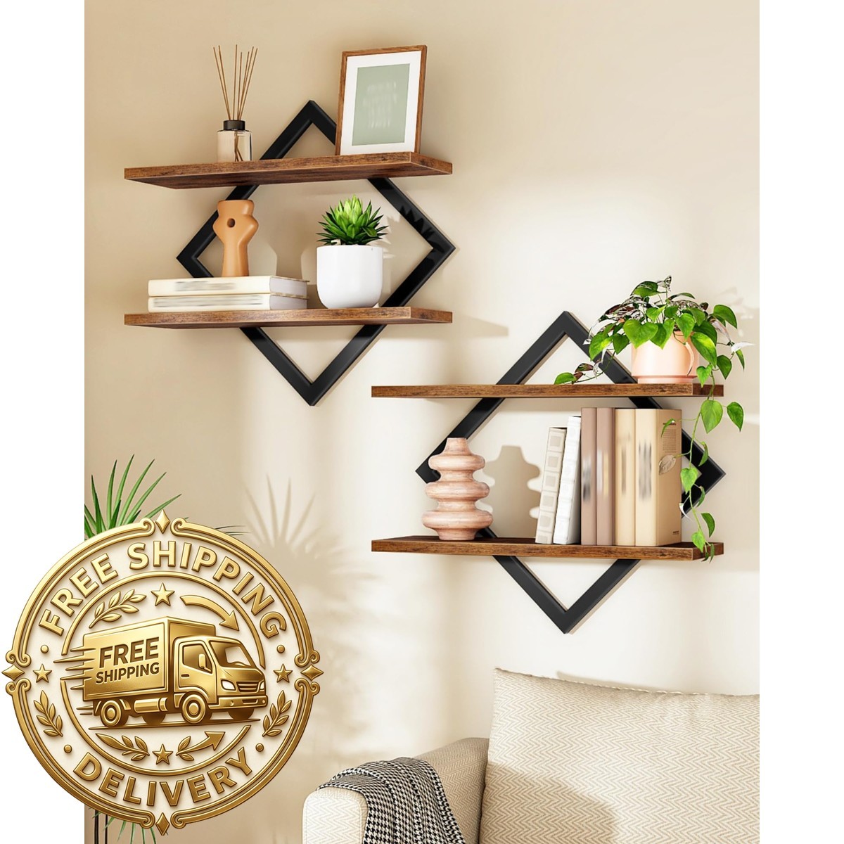 Choezon Floating Shelves Set Of 2 Wall Shelves 2-Tier Hanging Shelves Wall