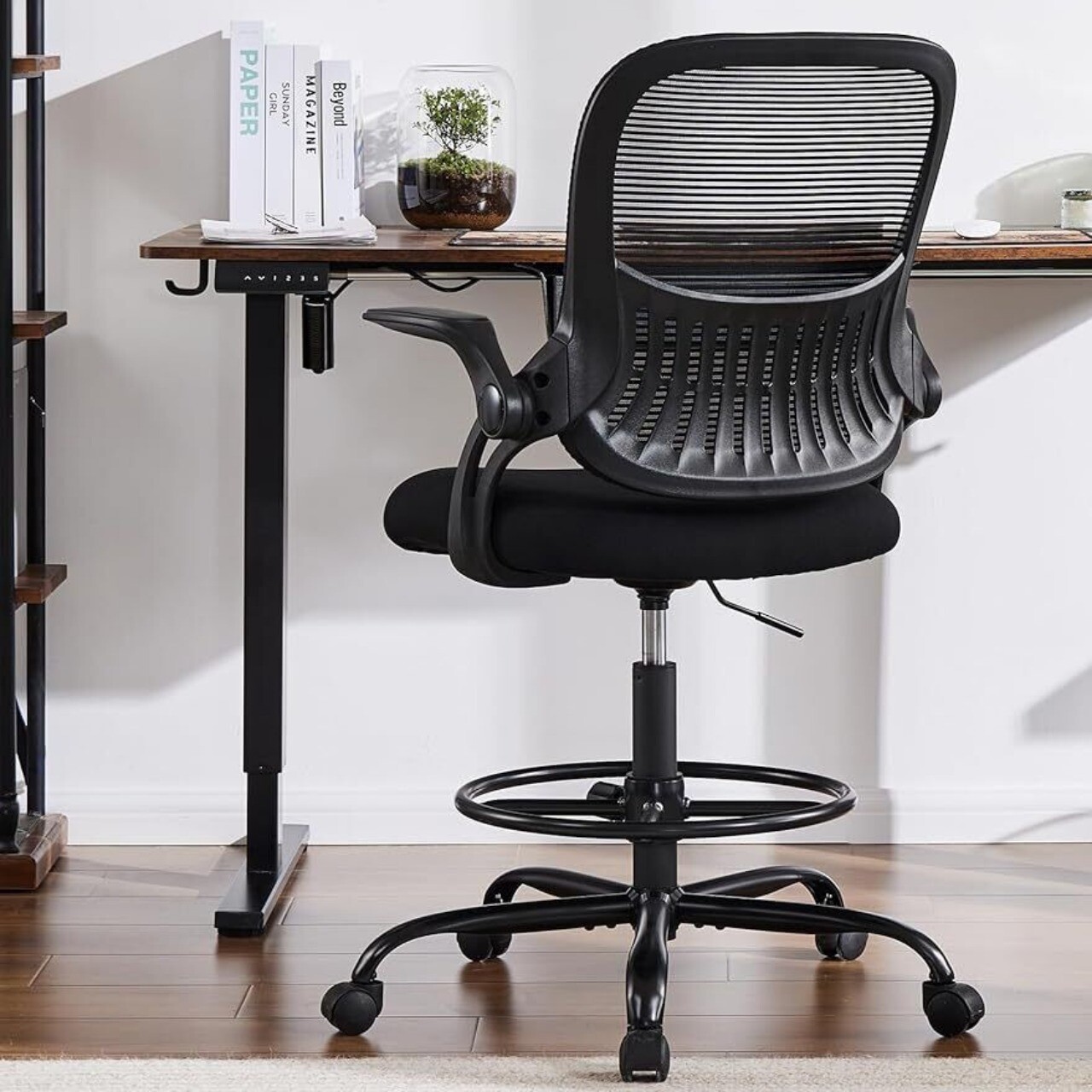 Tall Drafting Desk Chair Ergonomic Adjustable High Stool Computer with Foot Ring