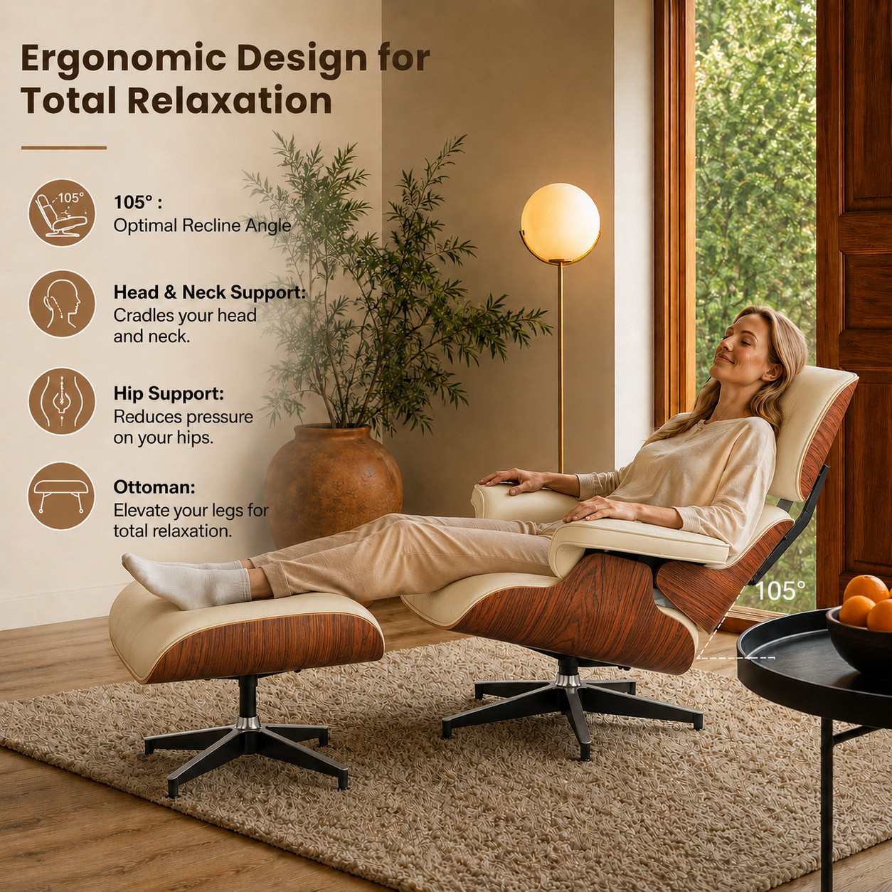 Pro Tall Mid Century Chaise Eames Lounge Chair With Ottoman Real Leather